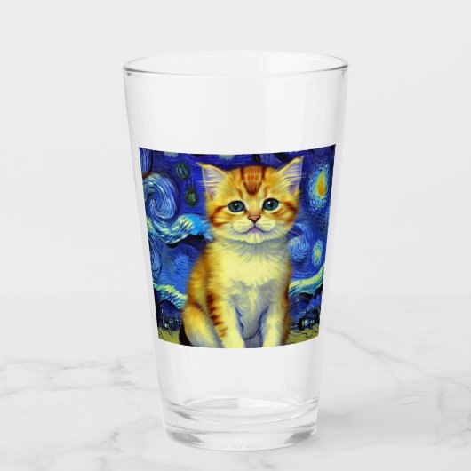 Niedlich Kitten Starry Night Van Gogh Glas (Vorderseite)