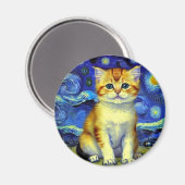 Niedlich Kitten Starry Night Van Gogh Magnet (Vorderseite/Rückseite)