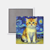 Niedlich Kitten Starry Night Van Gogh Magnet (Vorderseite/Rückseite)
