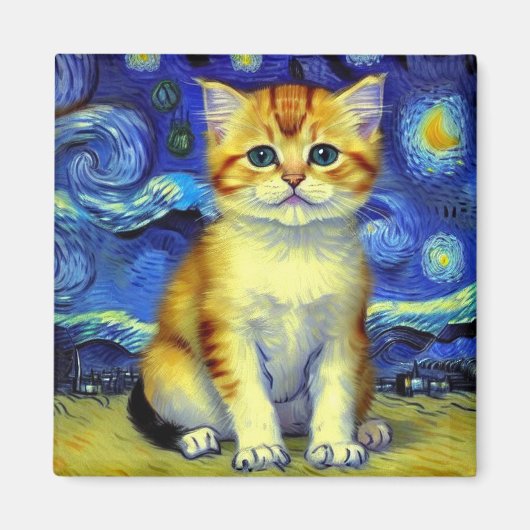 Niedlich Kitten Starry Night Van Gogh Magnet (Vorne)