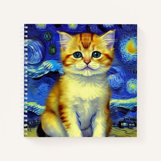 Niedlich Kitten Starry Night Van Gogh Notizblock (Vorderseite)