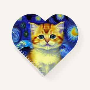 Niedlich Kitten Starry Night Van Gogh Notizblock
