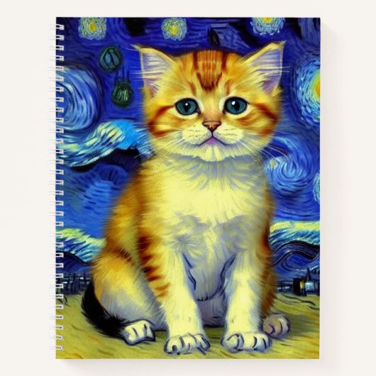 Niedlich Kitten Starry Night Van Gogh Notizblock (Vorderseite)