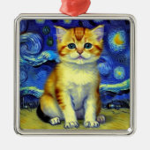 Niedlich Kitten Starry Night Van Gogh Ornament Aus Metall (Vorne)