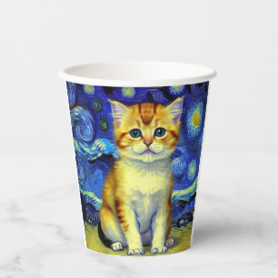 Niedlich Kitten Starry Night Van Gogh Pappbecher
