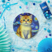 Niedlich Kitten Starry Night Van Gogh Pappteller (Party)