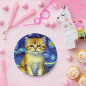 Niedlich Kitten Starry Night Van Gogh Pappteller (Party)