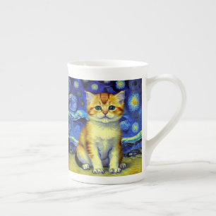 Niedlich Kitten Starry Night Van Gogh Porzellantasse