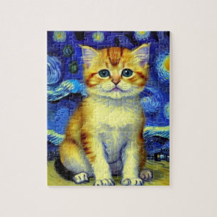 Niedlich Kitten Starry Night Van Gogh Puzzle