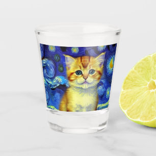 Niedlich Kitten Starry Night Van Gogh Schnapsglas