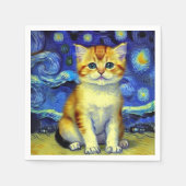 Niedlich Kitten Starry Night Van Gogh Serviette (Vorderseite)