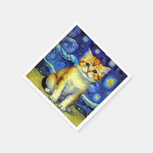 Niedlich Kitten Starry Night Van Gogh Serviette (Ecke)