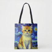 Niedlich Kitten Starry Night Van Gogh Tasche (Vorderseite)