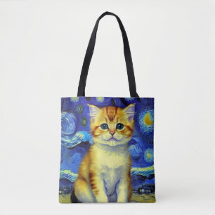 Niedlich Kitten Starry Night Van Gogh Tasche