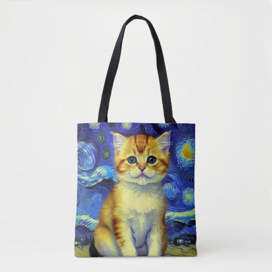 Niedlich Kitten Starry Night Van Gogh Tasche (Vorderseite)