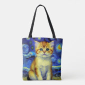 Niedlich Kitten Starry Night Van Gogh Tasche (Rückseite)