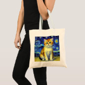 Niedlich Kitten Starry Night Van Gogh Tragetasche (Vorderseite (Produkt))