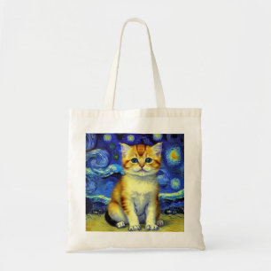 Niedlich Kitten Starry Night Van Gogh Tragetasche