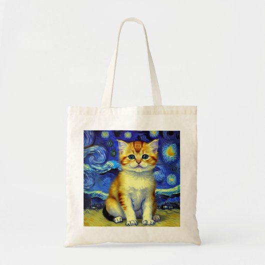 Niedlich Kitten Starry Night Van Gogh Tragetasche (Vorne)