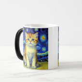 Niedlich Kitten Starry Night Van Gogh Verwandlungstasse (Vorderseite Links)