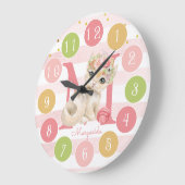 Niedlich Kitten Sweet Monogram Farbige große Uhr (Winkel)