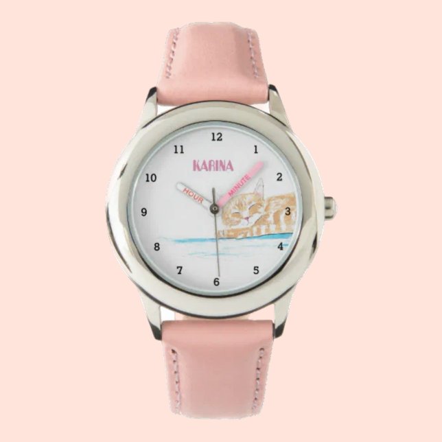 Niedlich Kitten Tabby Cat Animal Girls Kinder Armbanduhr (Von Creator hochgeladen)