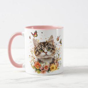 Niedlich Kitten Tasse - Umgeben von Blume und Butt