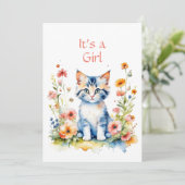 Niedlich Kitten Themed Girl's Baby Shower Einladung (Stehend Vorderseite)