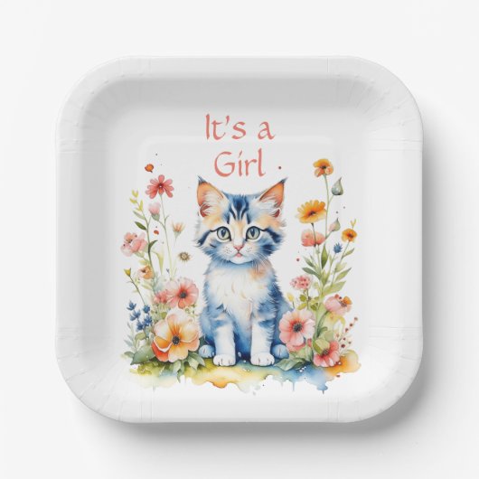 Niedlich Kitten Themed Girl's Baby Shower Pappteller (Vorderseite)