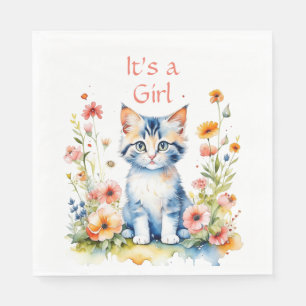Niedlich Kitten Themed Girl's Baby Shower Serviette