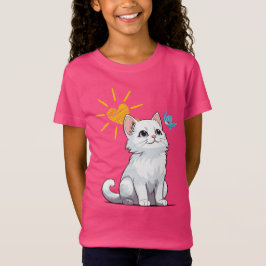 Niedlich Kitten und Blauer Vogel T-Shirt