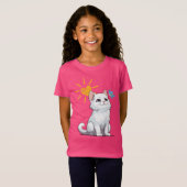 Niedlich Kitten und Blauer Vogel T-Shirt (Vorne ganz)