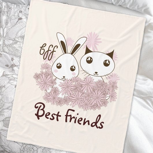 Niedlich Kitten und Bunny Animal Friends Kinder Gi Fleecedecke