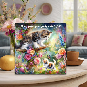 Niedlich Kitten und Cat Mama BlumenMuttertag Karte
