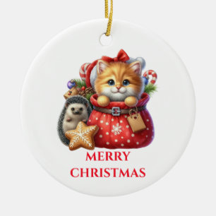 Niedlich Kitten und Igel Weihnachten Keramik Ornament