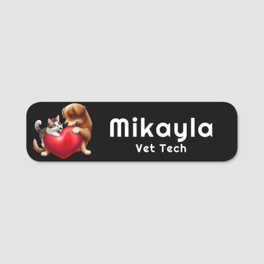 Niedlich Kitten und Welpen und Herz Namensschild (Vorderseite)