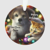 Niedlich Kitten und Welpenweihnachtsfest Ornament (Vorderseite)