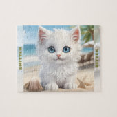 Niedlich Kitten White Cat Beach Sommer Individuell Puzzle (Horizontal)