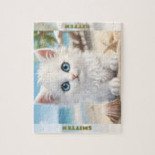 Niedlich Kitten White Cat Beach Sommer Individuell Puzzle (Vertikal)