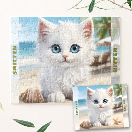 Niedlich Kitten White Cat Beach Sommer Individuell Puzzle