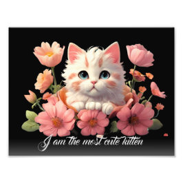 Niedlich Kitten White Cat in Blume Personalisiert Fotodruck