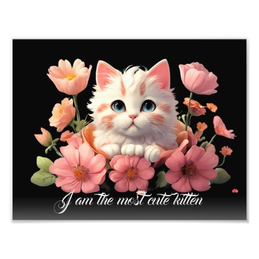 Niedlich Kitten White Cat in Blume Personalisiert Fotodruck (Vorne)