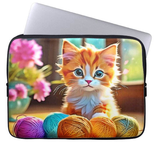 Niedlich Kitten Yarn Laptopschutzhülle (Vorderseite)