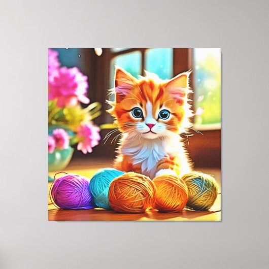 Niedlich Kitten Yarn Leinwanddruck (Vorderseite)