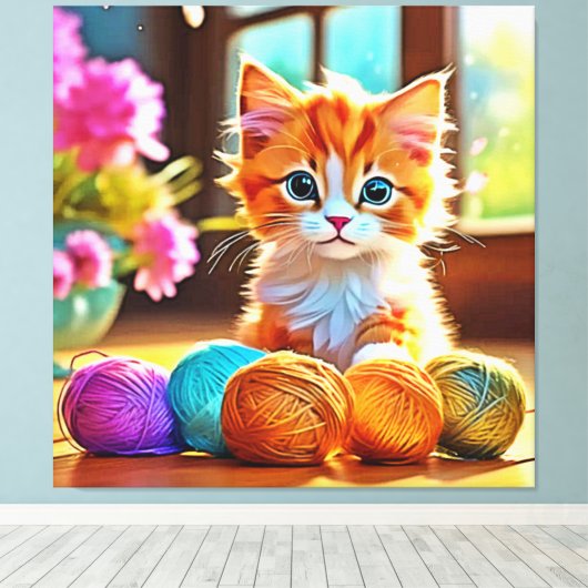 Niedlich Kitten Yarn Leinwanddruck (Insitu (Holzboden))