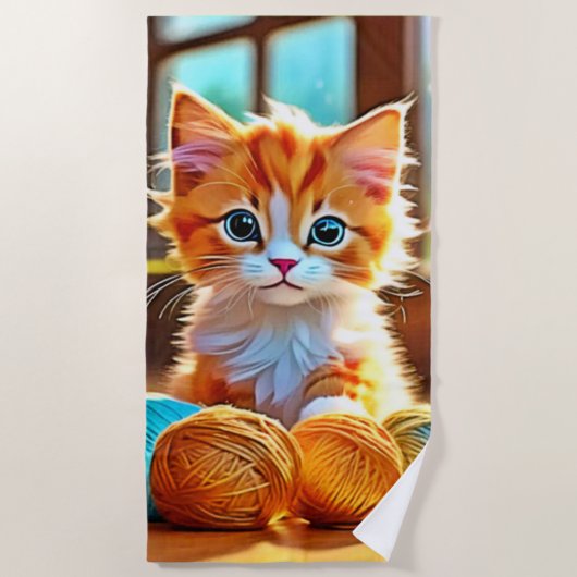Niedlich Kitten Yarn Strandtuch (Vorderseite)