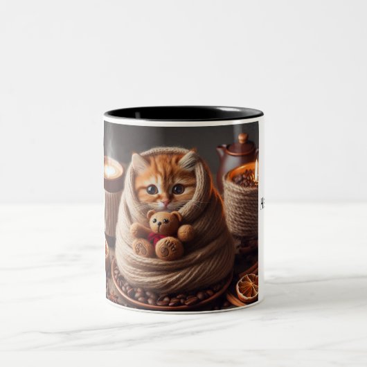 Niedlich Kitten Zweifarbige Tasse (Mittel)