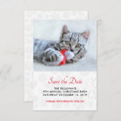 Niedlich Kitty Bittet eine rote Weihnachtsmannmütz Save The Date (Vorne/Hinten)