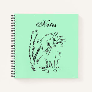 Niedlich Kitty Cartoon Green Square Spiral Notizblock