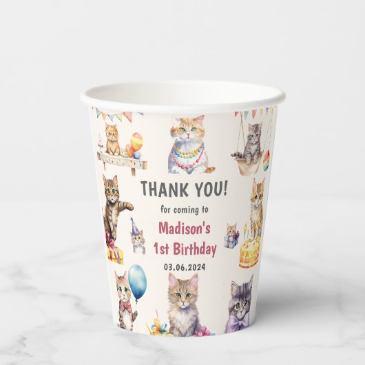 Niedlich Kitty Cat 1. Geburtstag Pappbecher (Rückseite)